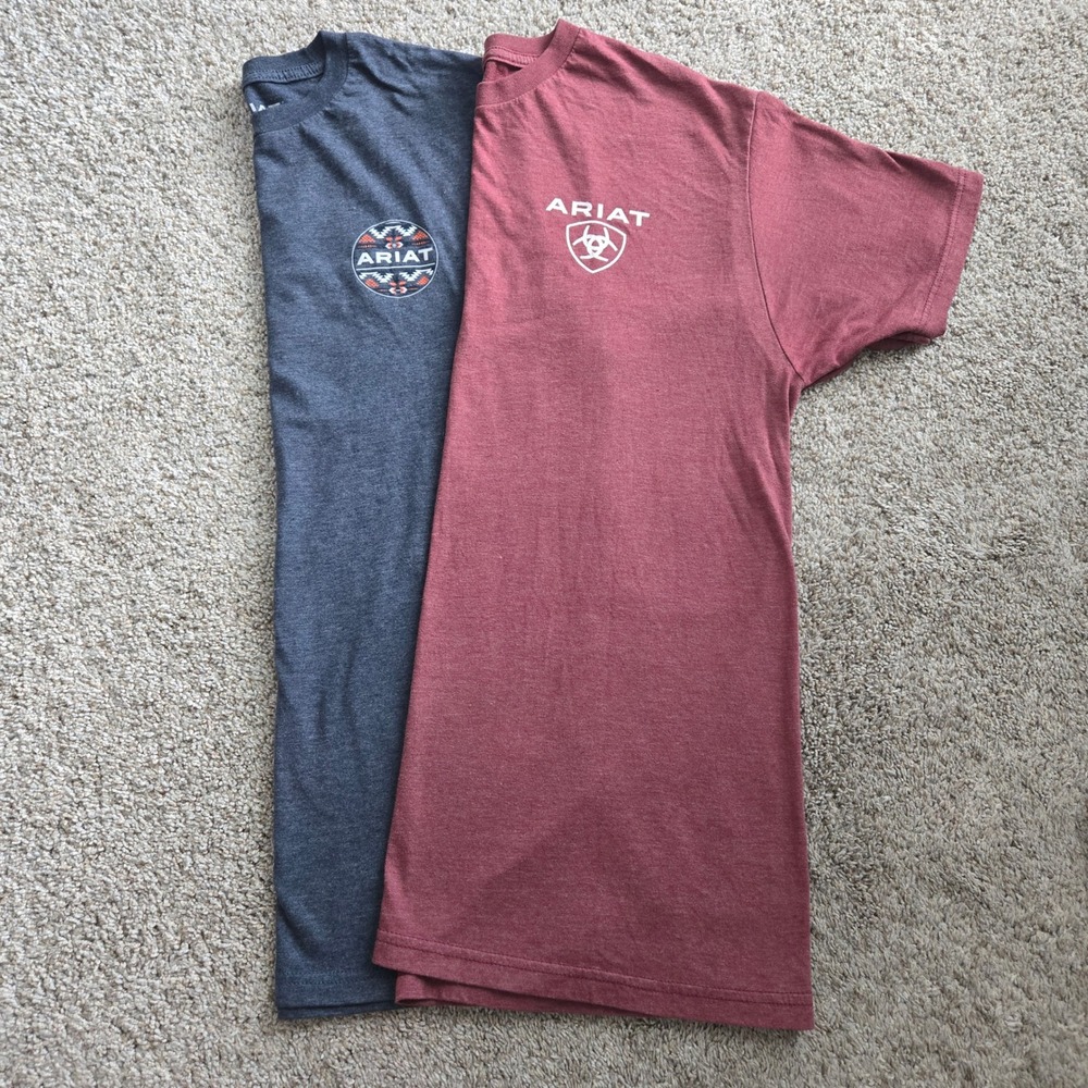 Ariat Mens Graphic T-Shirt 2 Pack Charcoal Grey Red Southwestern Logo Large